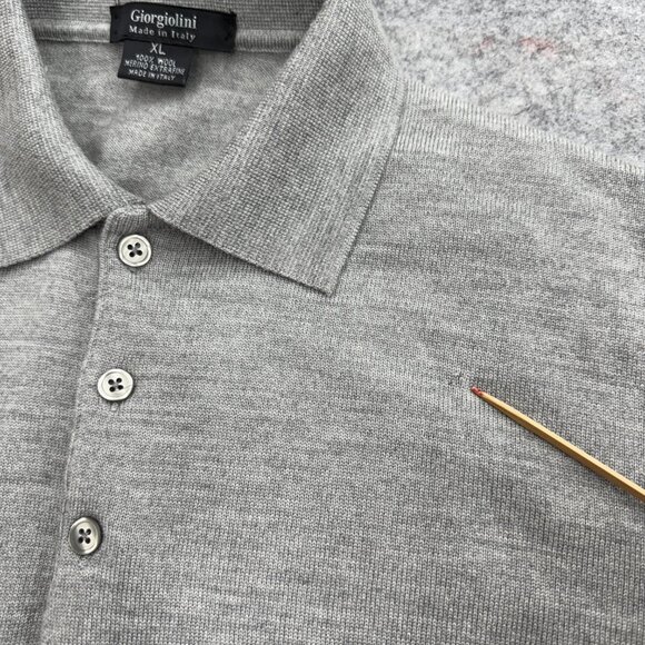 Giorgiolini Men's Polo Sweater 100% Wool Made in Italy Merino Extrafine Gray XL - Picture 5 of 11